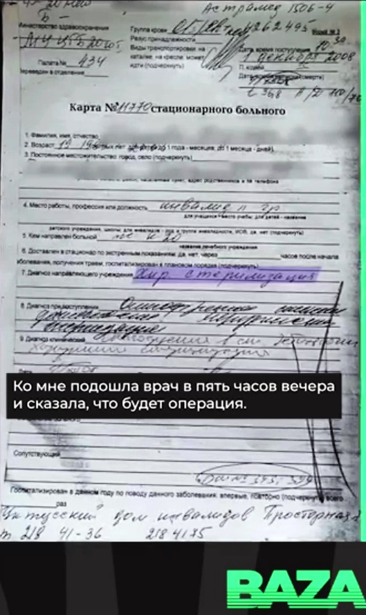 В документе, который опубликовала Baza, в правом верхнем углу указана дата поступления пациентки: 1 декабря 2008 года В документе, который опубликовала Baza, в правом верхнем углу указана дата поступления пациентки: 1 декабря 2008 года