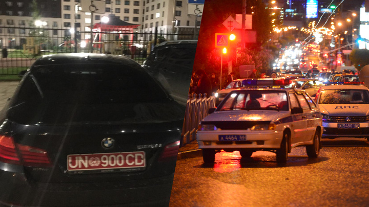 В Екатеринбурге у автохамки эвакуировали тонированный BMW с подозрительными дипномерами