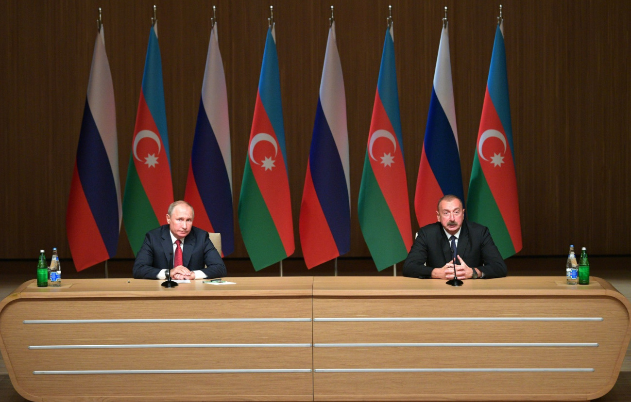 Путин и Алиев на Девятом российско-азербайджанском межрегиональном форуме, сентябрь 2018 года в Баку
