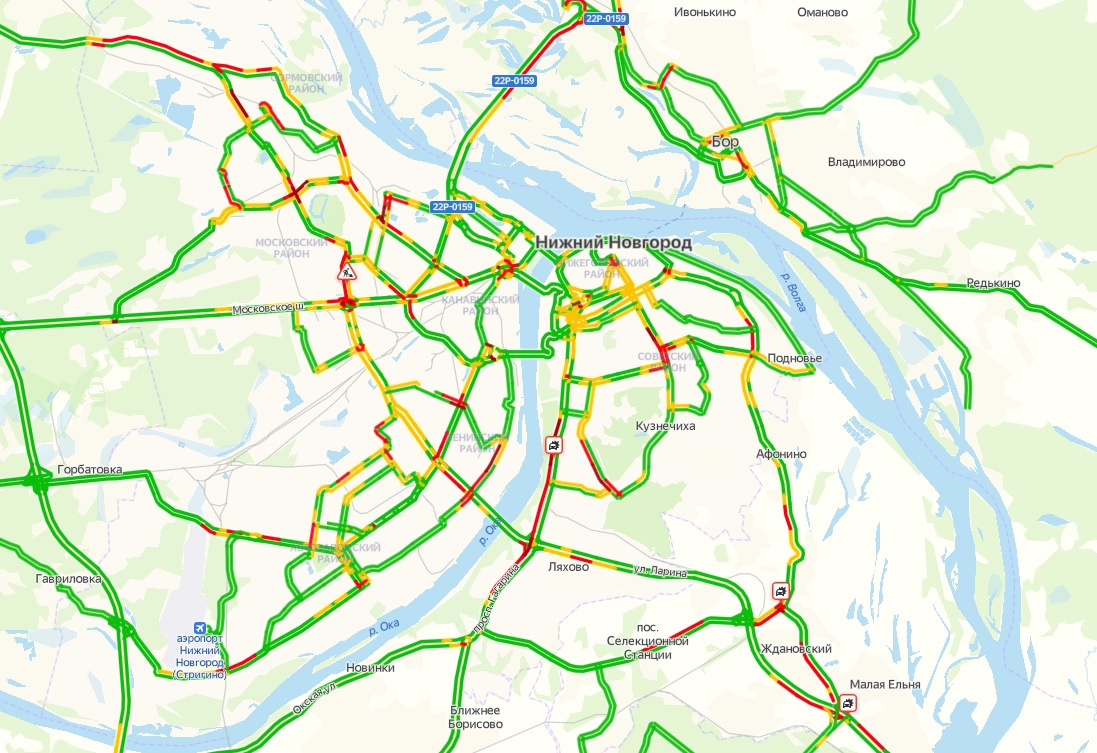 Карта нижнего новгорода пробки на дорогах