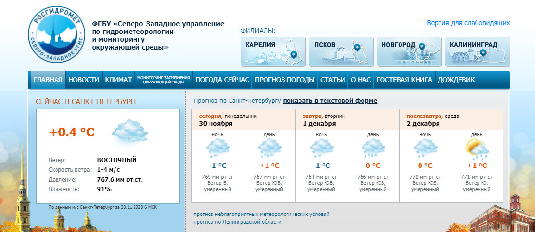 Скриншот из www.meteo.nw.ru/