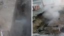 «Уходит вода в никуда»: из ямы на Курчатова три дня валит пар и льётся кипяток