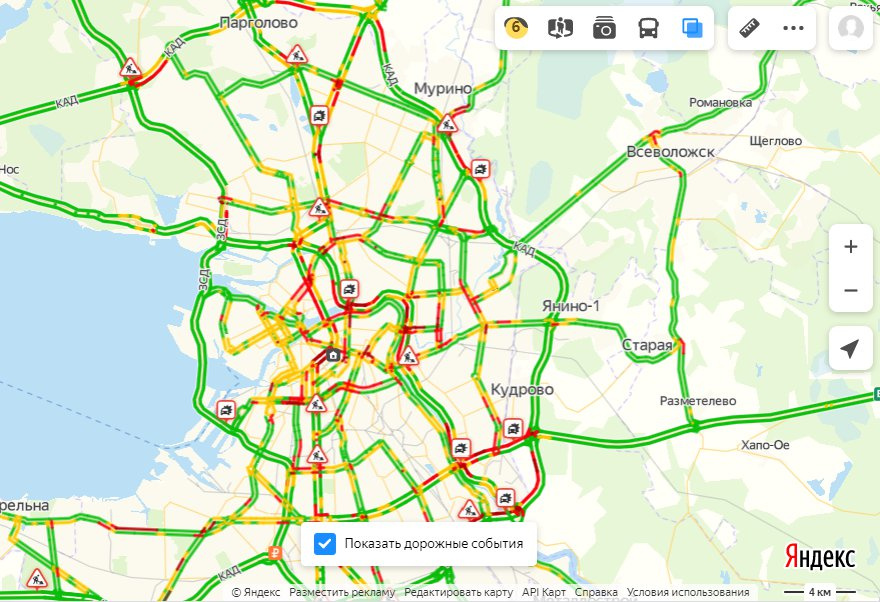 Карта санкт петербурга пробки онлайн сейчас