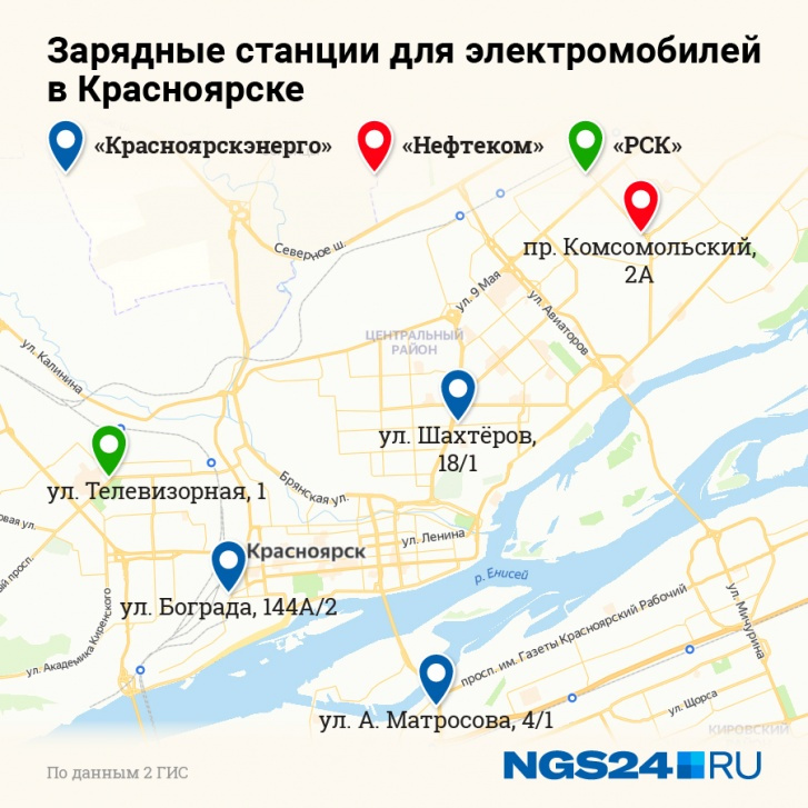 Пока в Красноярске есть пять зарядных станций для электромобилей