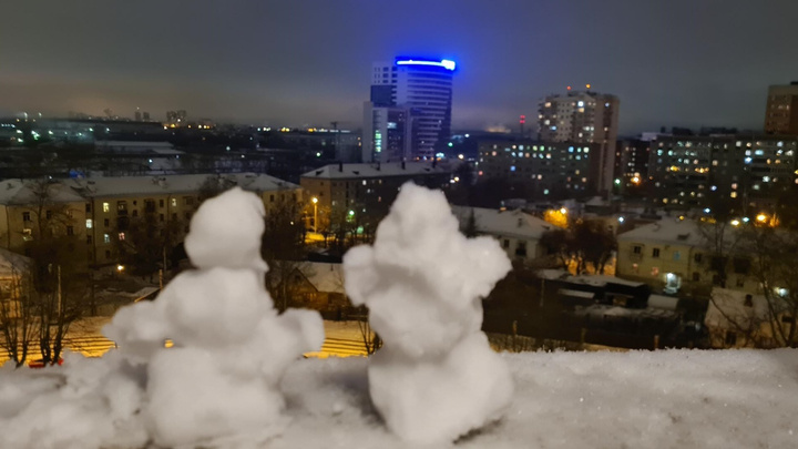 Заметенные улицы, снеговики и счастливые собаки: смотрим кадры октябрьского снегопада в Екатеринбурге