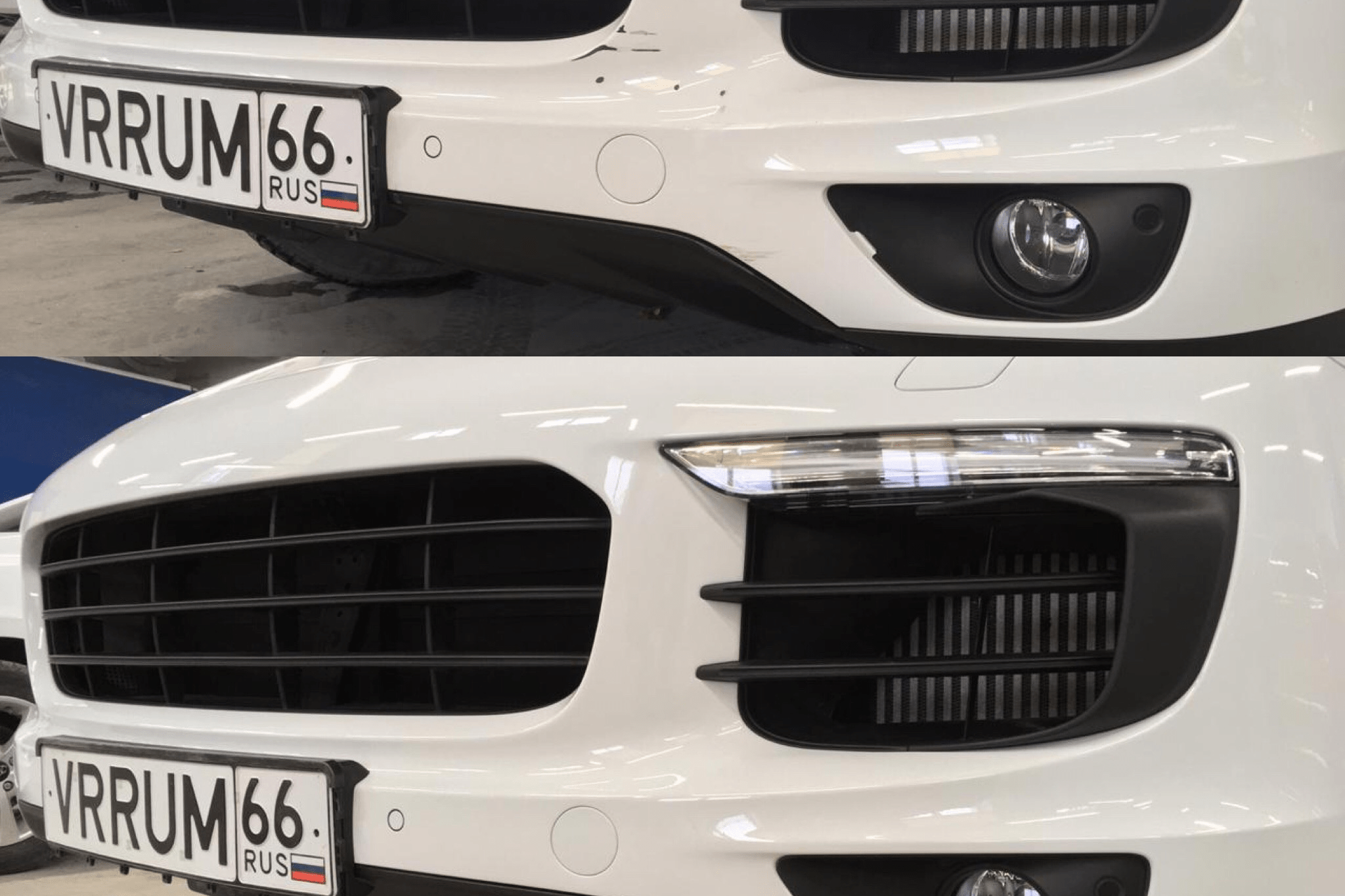 Локальное восстановление ЛКП переднего бампера на Porsche Cayenne