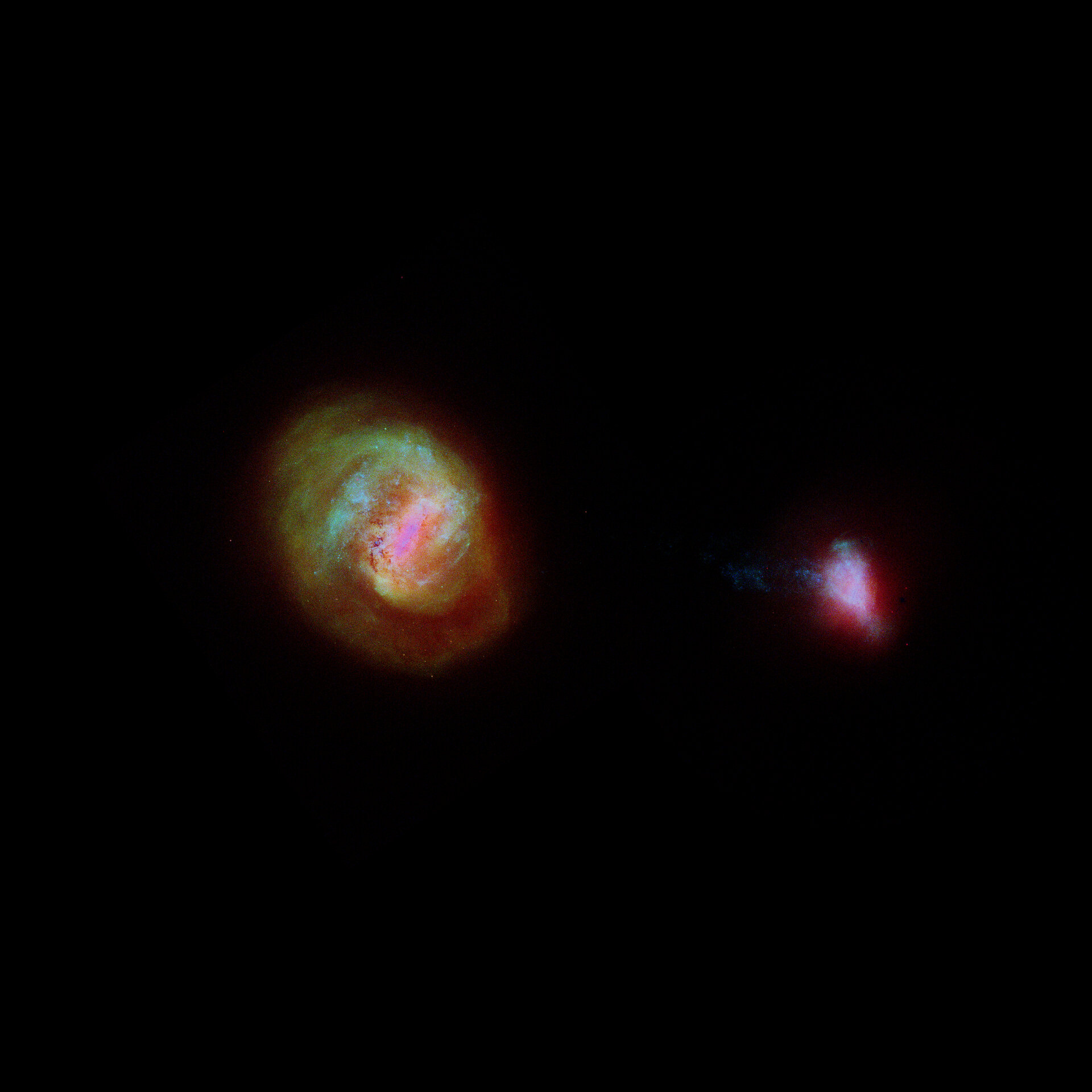 Трехмерная карта, показывающая Большое Магелланово Облако (слева) и Малое Магелланово Облако, сделанная астрономами с использованием данных Gaia