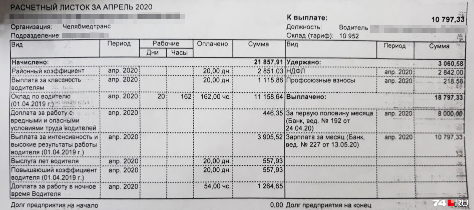 Вот такие квитки получил один из водителей скорых за работу в апреле Вот такие квитки получил один из водителей скорых за работу в апреле