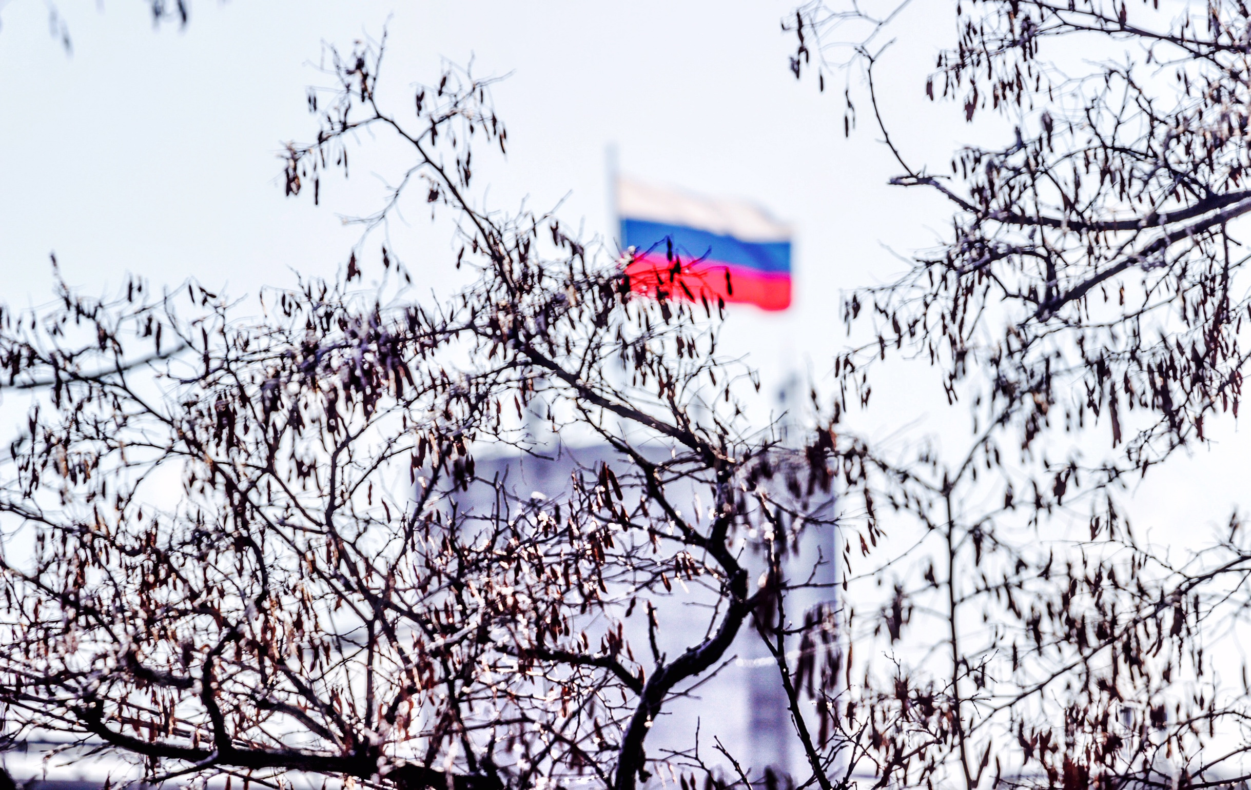 Флаг России реет над районом ярким пятном