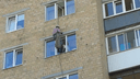 Пришлось спускаться по страховочным тросам: на Вторчермете спасли котика, застрявшего в окне шестого этажа