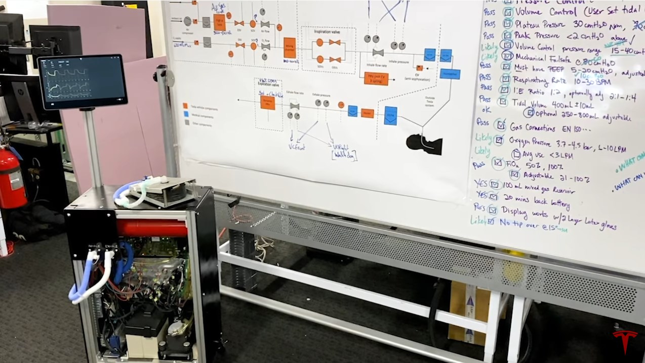 Tesla показала прототип аппарата ИВЛ, собранный из запчастей для электромобилей