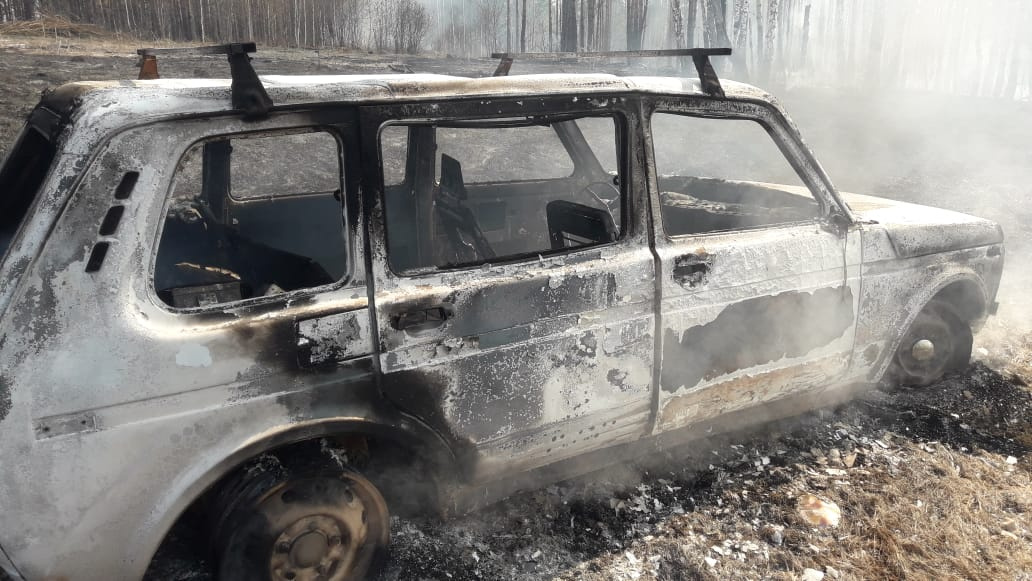 Из-за пала травы под Новосибирском сгорел автомобиль и пострадал пенсионер. Он пытался спасти свою пасеку