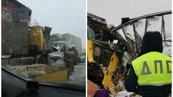 Под Екатеринбургом произошло массовое ДТП с четырьмя грузовиками