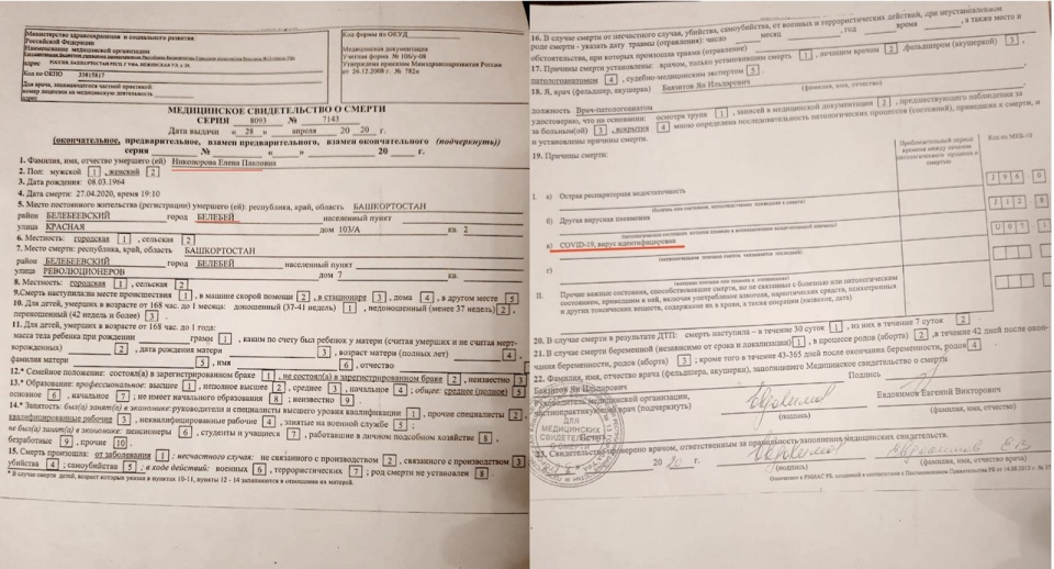 В заключении о смерти указан коронавирус, но в Минздраве иного мнения В заключении о смерти указан коронавирус, но в Минздраве иного мнения