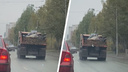 КАМАЗ разбросал использованные медицинские маски на дороге в Новосибирске