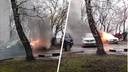 На Зорге вспыхнула «Волга» — водителю внедорожника пришлось спасать соседний автомобиль. Видео с места