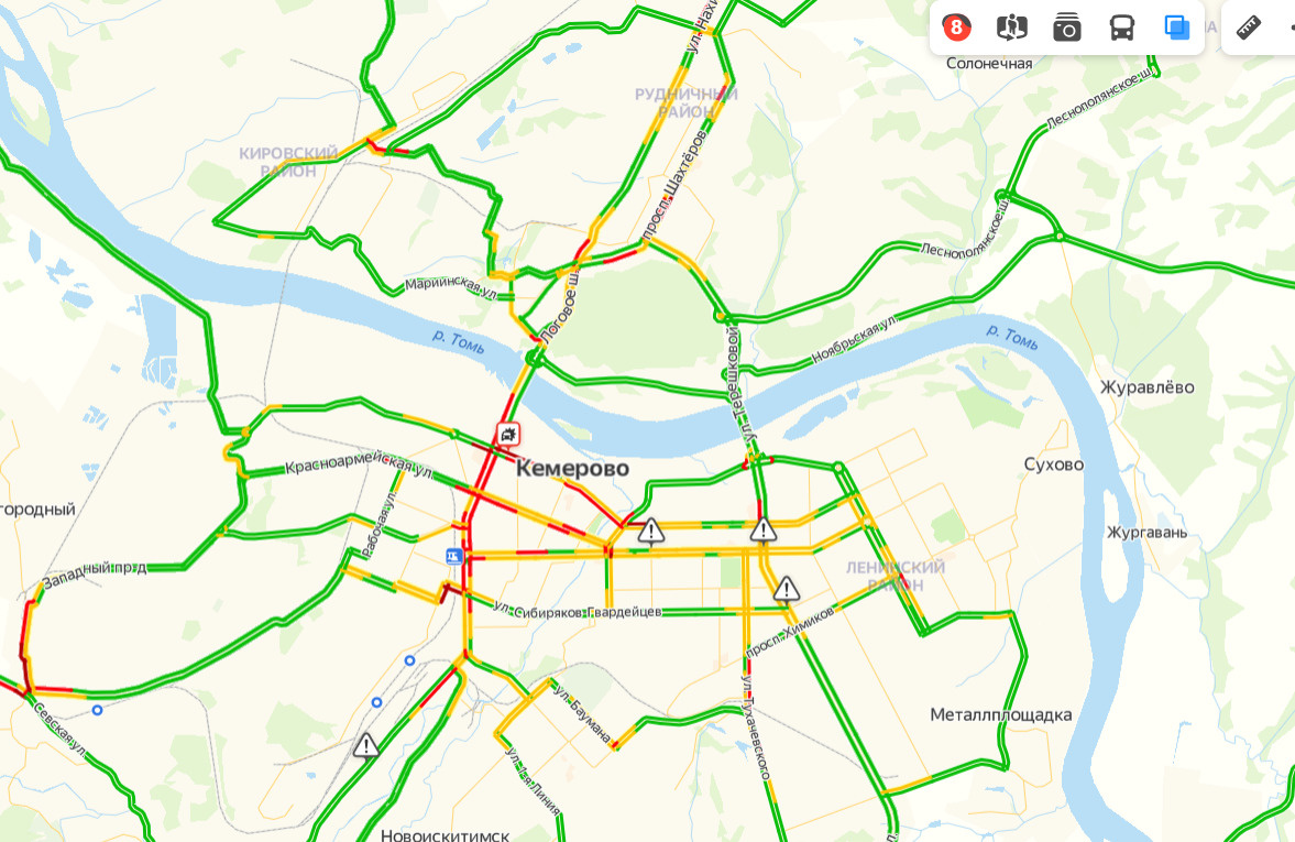 Пробки в кемерово сейчас карта