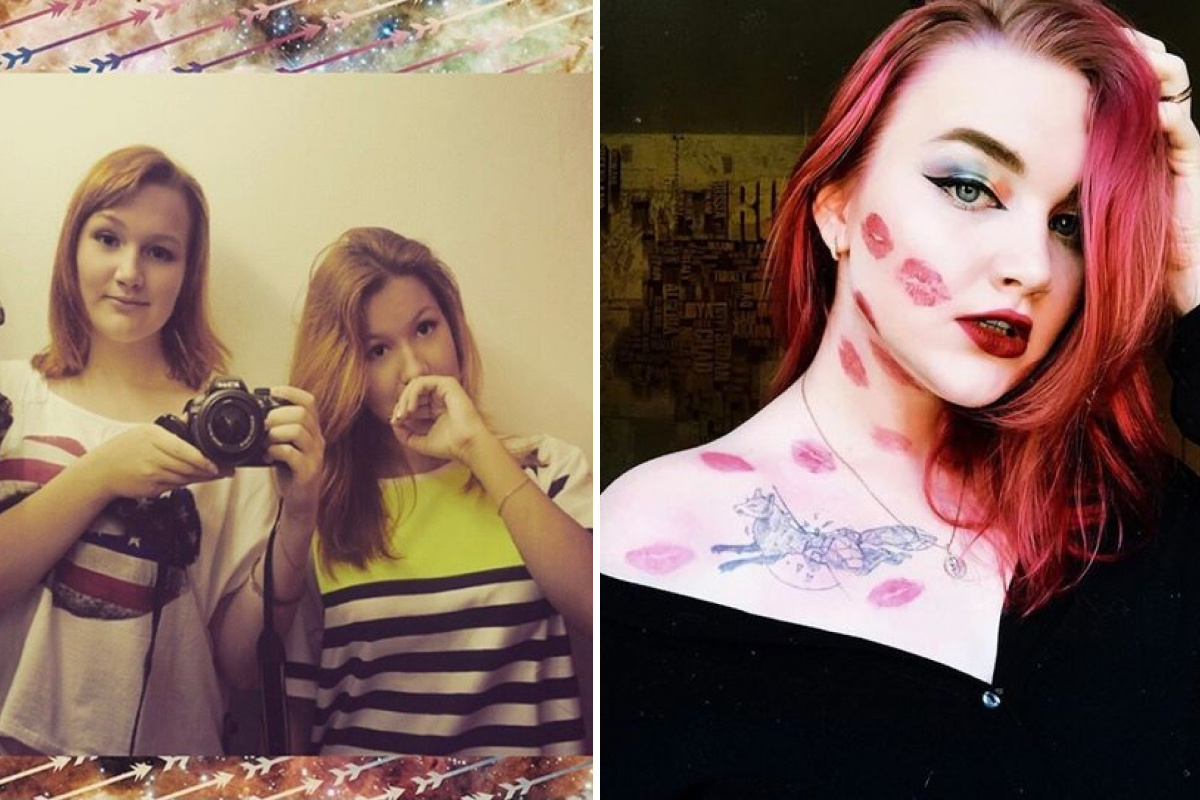 Алена, девушка на фото слева, за 6 лет поменяла стиль (на втором снимке она в образе для Хеллоуина)<br>