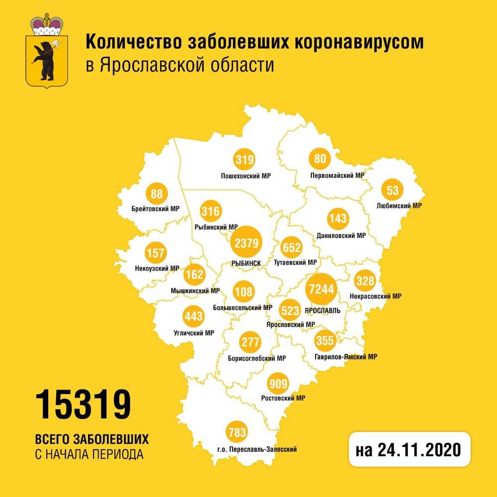 Больше всего в регионе заболевших COVID-19 зафиксировано в Ярославле, Рыбинске и Ростовском районе