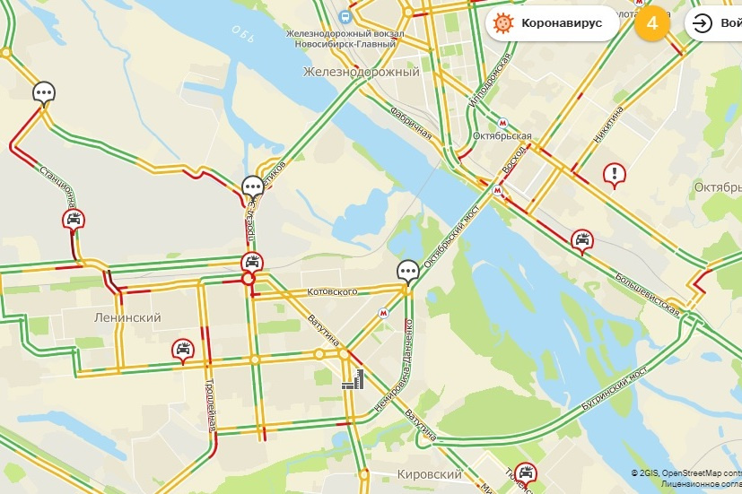 Сервис 2Gis оценивает дорожную обстановку на 4 балла Сервис 2Gis оценивает дорожную обстановку на 4 балла