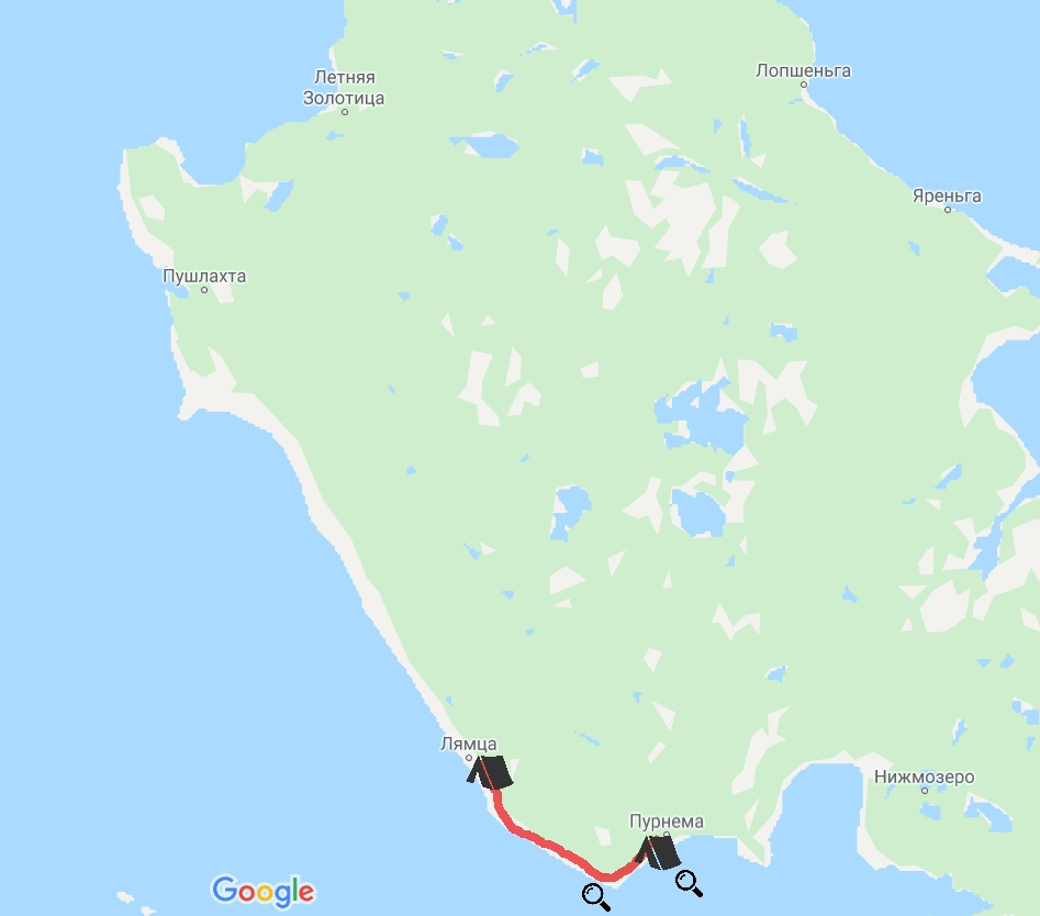 Второй день экспедиции на карте — вместе с крюками девушки прошли 36 километров