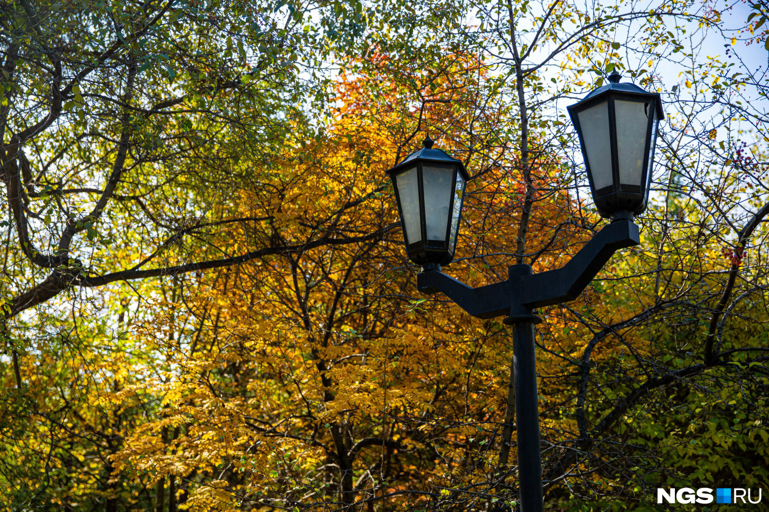Уют в осенних парках создают фонари, причем даже днем. А уж вечером, когда они зажигаются, и подавно