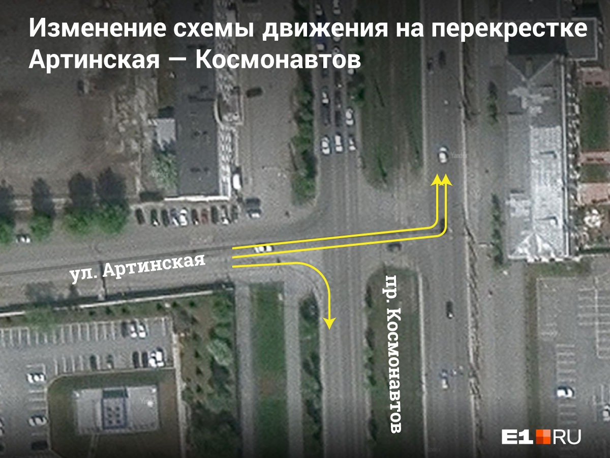 Направления движения по полосам на перекрестке в Екатеринбурге