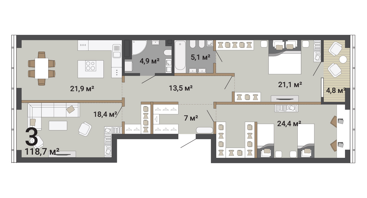 Если сделать здесь кухню-гостиную, то она по площади будет как типовая двухкомнатная квартира <br><br>