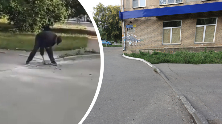Мешал проезду: в Челябинске мужчина разбил молотком бордюр