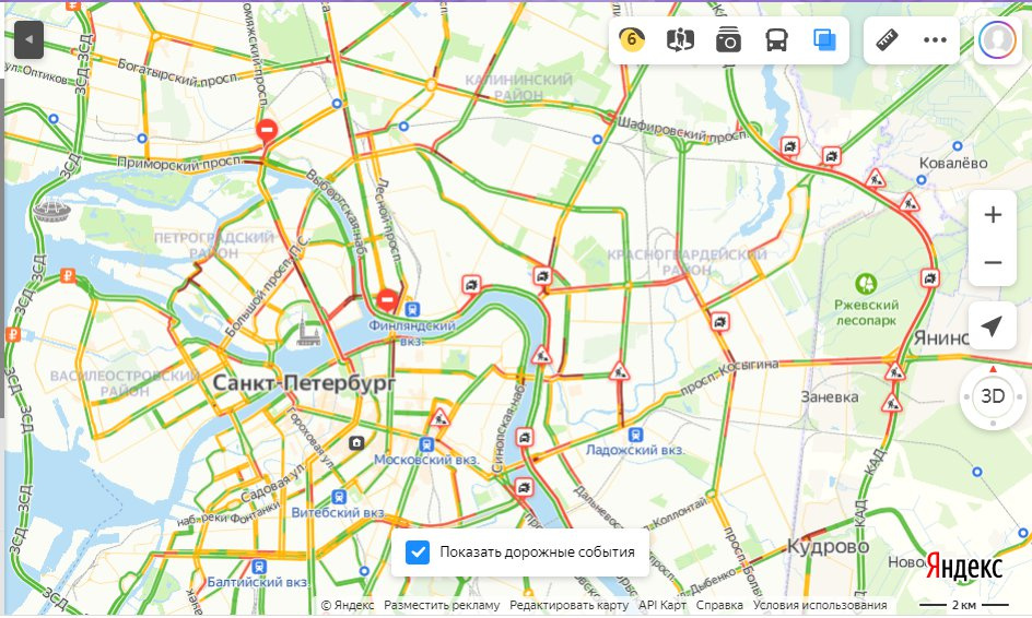 Карта загруженности дорог спб