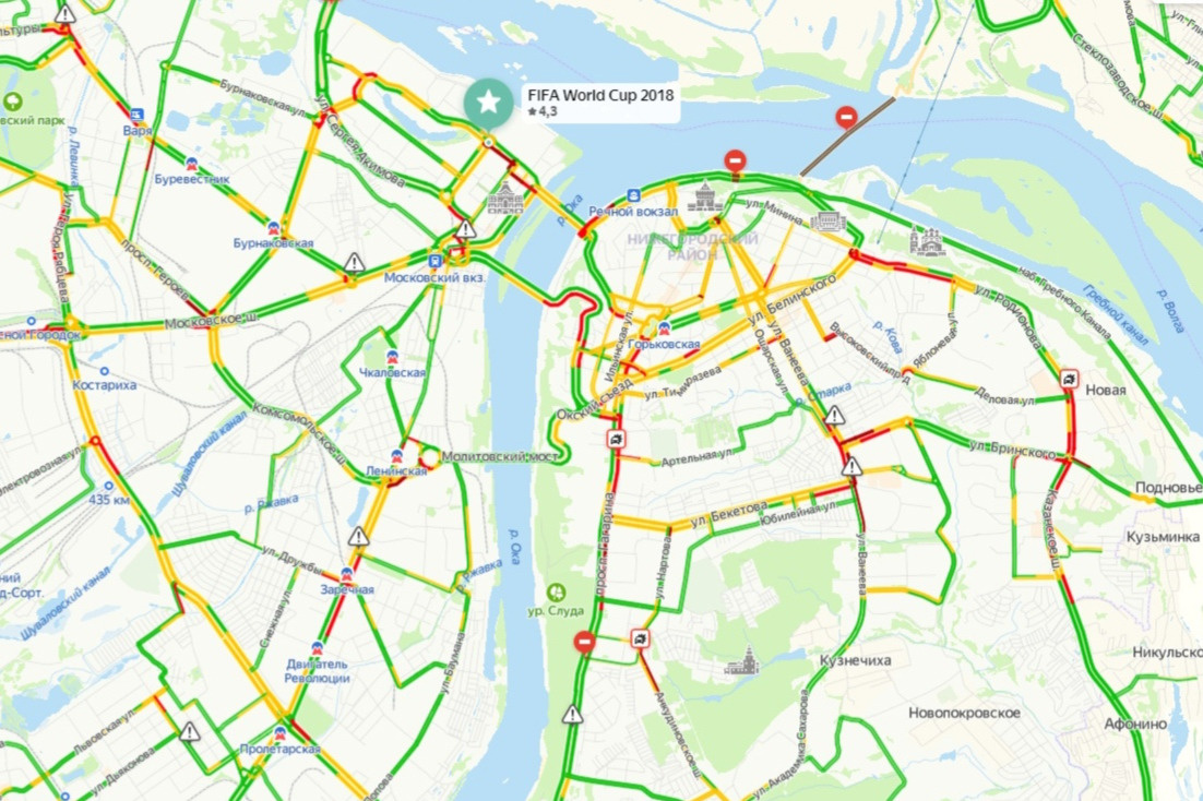 Карта нижнего новгорода пробки на дорогах онлайн в реальном времени