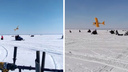 Спортивный самолет пролетел в нескольких метрах над сотнями рыбаков на Обском море — пугающее видео
