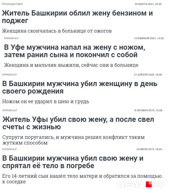 Новостные ленты СМИ в Башкирии, как и во всей России, пестрят сообщениями о домашнем насилии