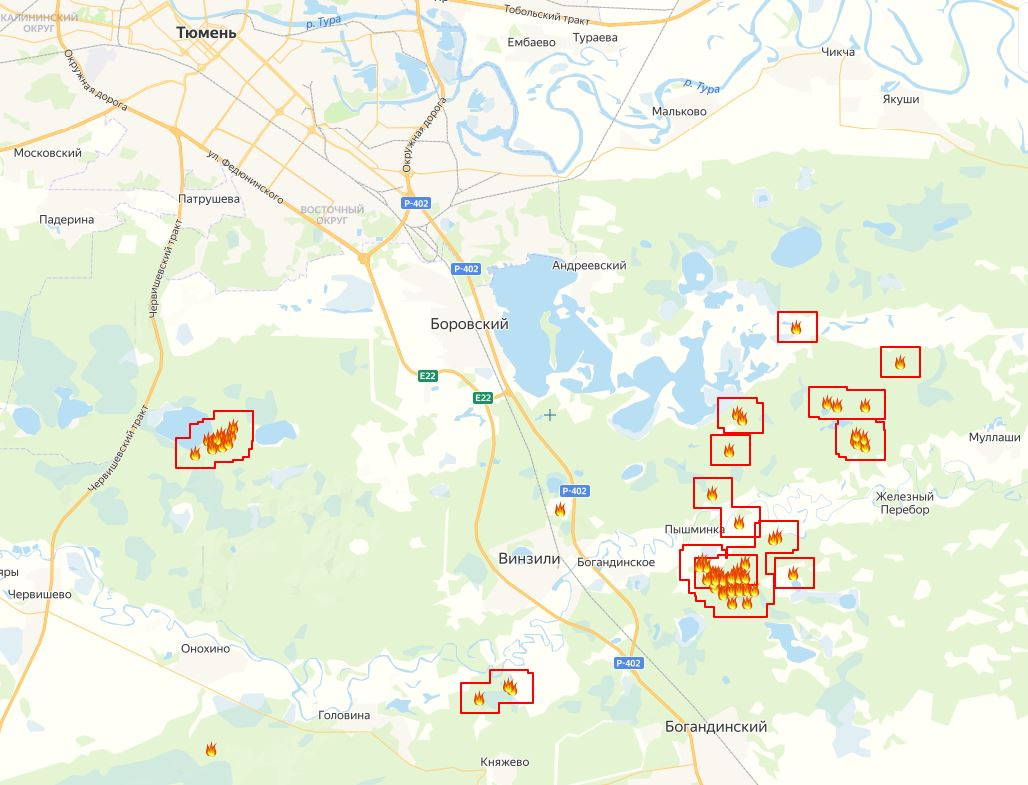 Карта лесных пожаров в тюменской области