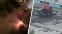 «Огонь поднимался до третьего этажа»: момент поджога автомобиля в Новосибирске попал на видео