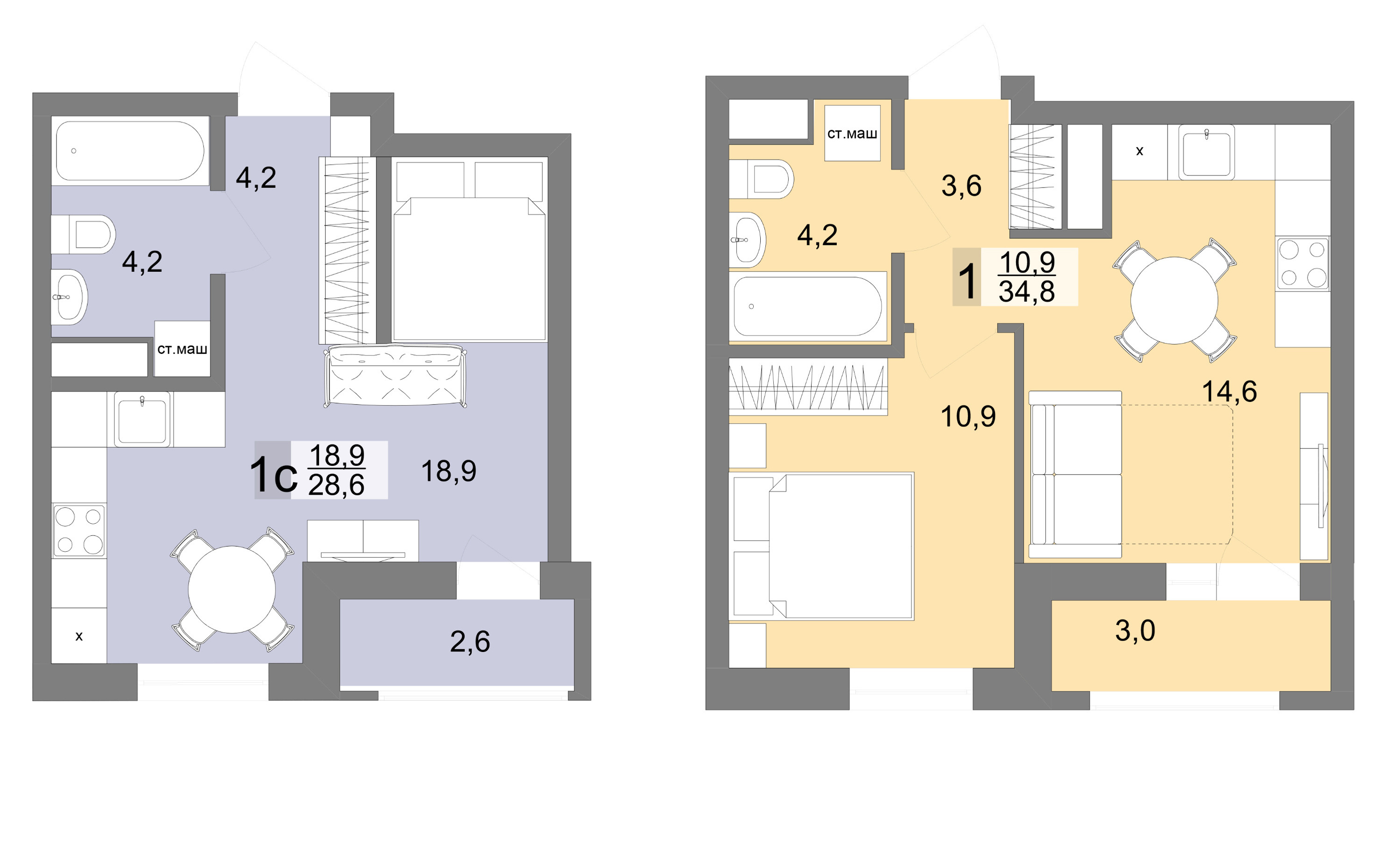 При желании из студии в ЖК «На Тенистой» можно сделать однокомнатную квартиру с классической кухней — расположение окон и площадь позволяют