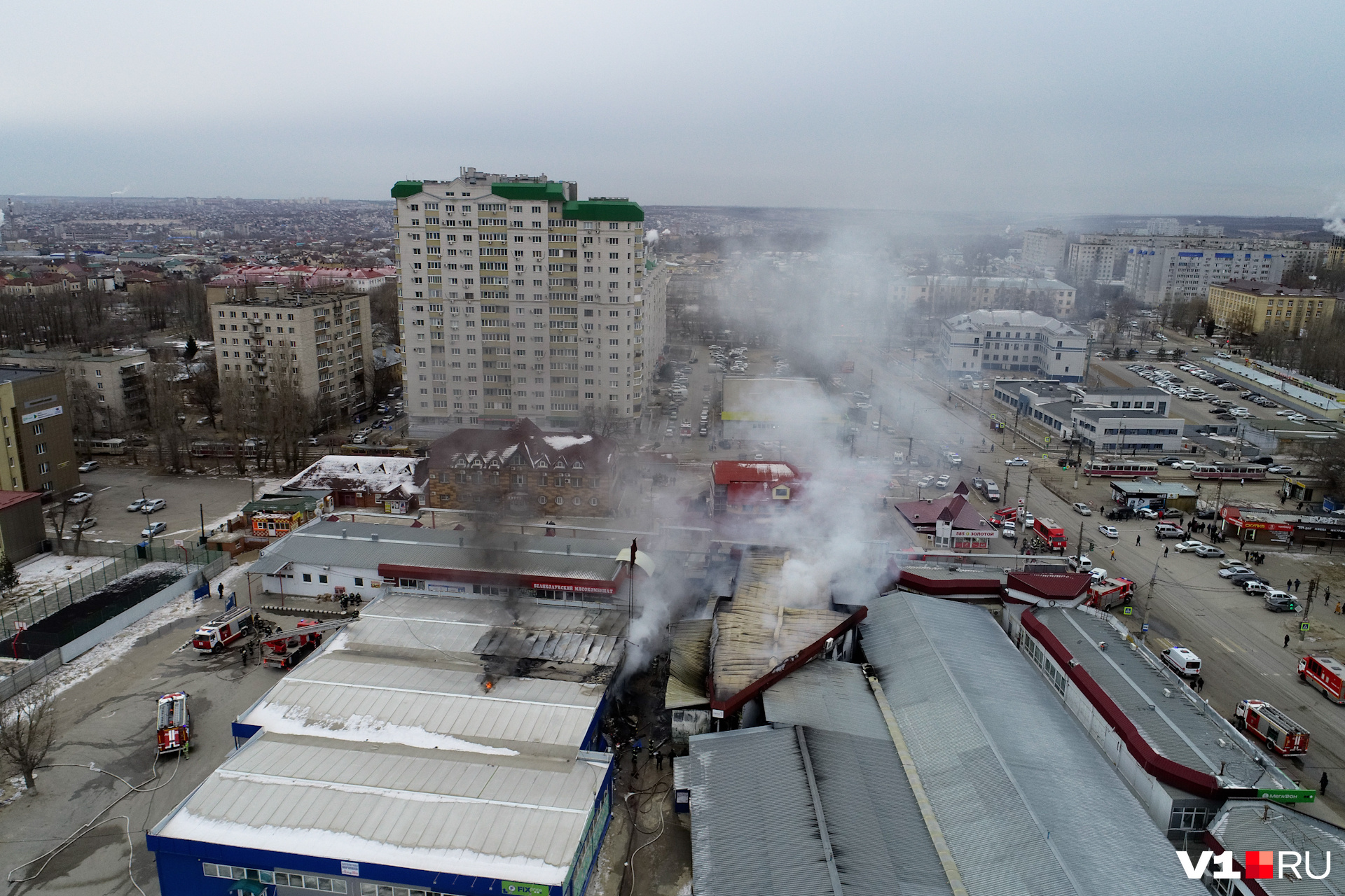 Пожар на Качинском рынке Волгоград