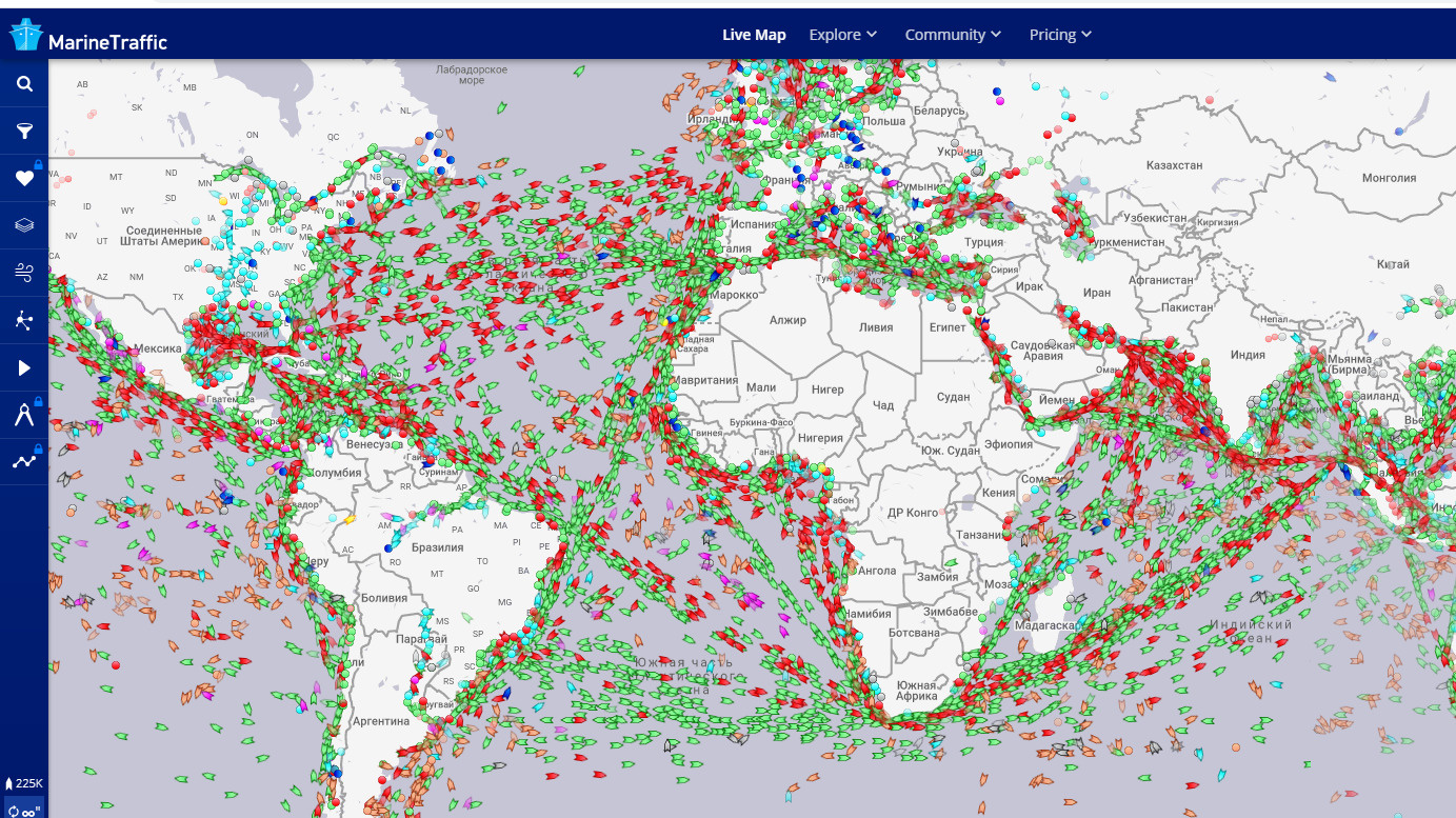 Marinetraffic com карта в реальном времени на русском языке