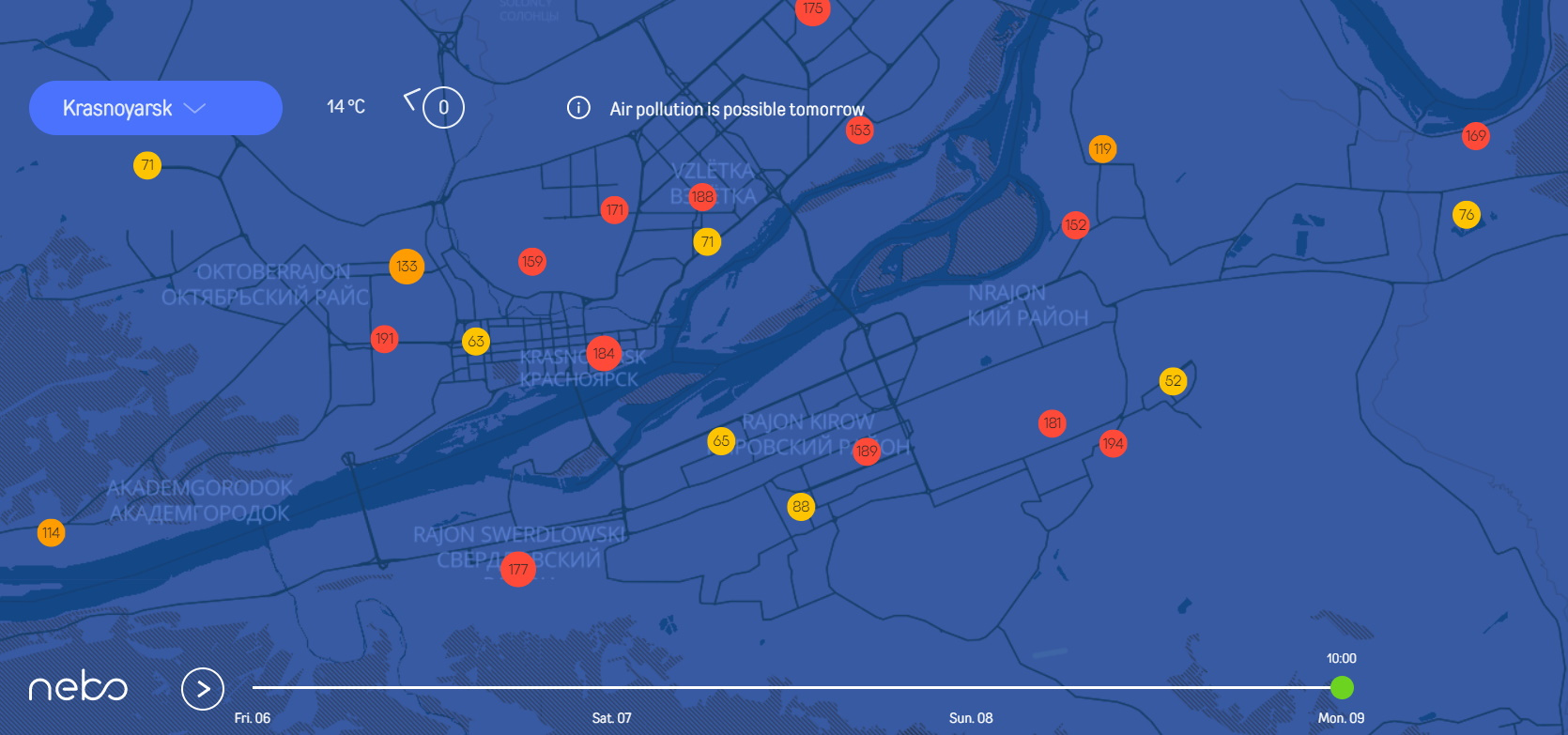 Карта воздуха. Nebo Live Красноярск.