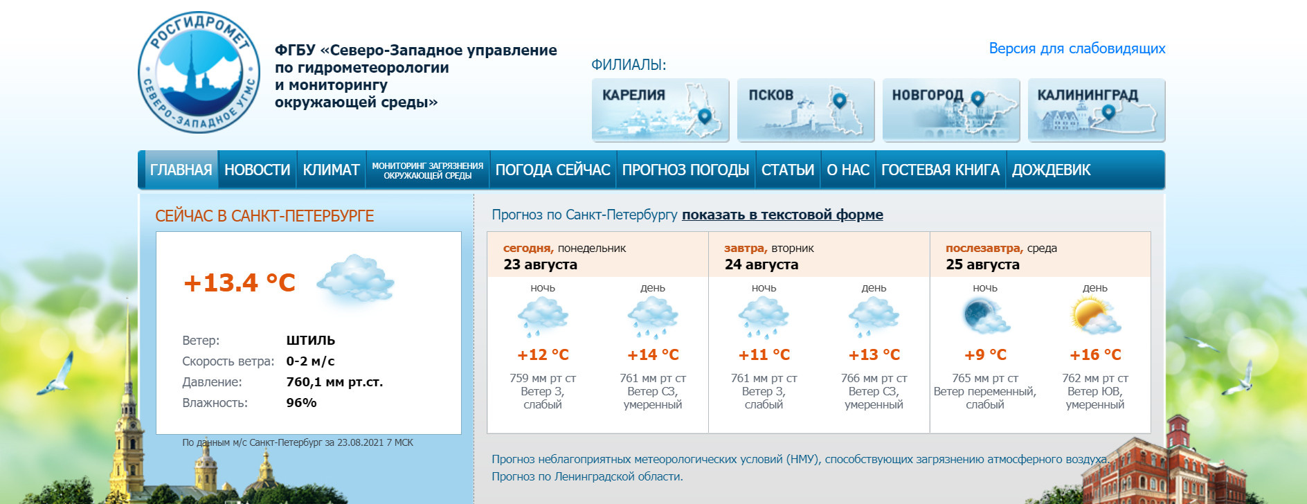 Скриншот с www.meteo.nw.ru