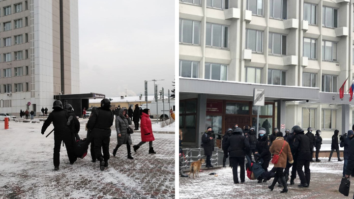 В ход пошли дубинки: полиция оттеснила протест от мэрии Красноярска