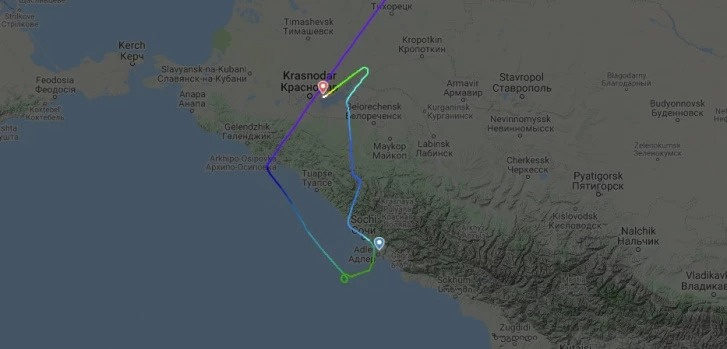 Так выглядел маршрут рейса ZF-347 над Краснодарским краем