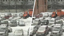 Мусоровоз застрял в снегу в <nobr class="_">Академгородке —</nobr> видео, на котором его вытаскивает легковой «Субару»