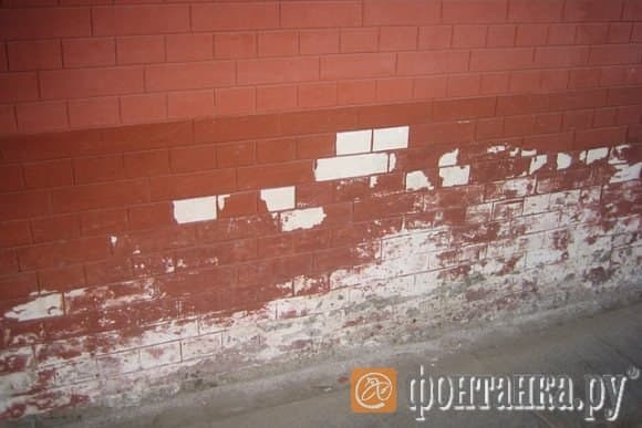 кирпичный принт на стене Петропавловки.
