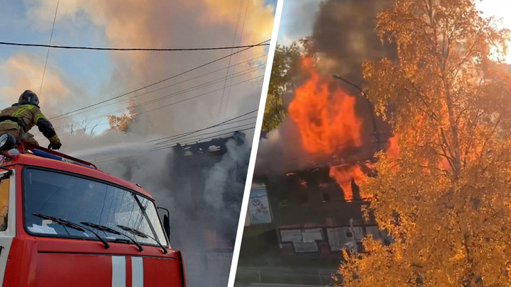 «Открыли окно — горит дом»: архангелогородец снял на видео крупный пожар у жилых «деревяшек»