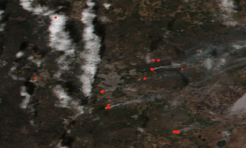 Так пожары в окрестностях Екатеринбурга выглядят из космоса