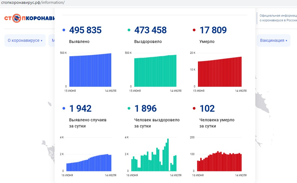 Скриншот с сайта «Стопкоронавирус.рф»