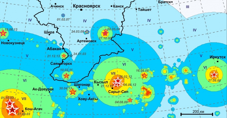 Наиболее сейсмически активные места рядом с Красноярском