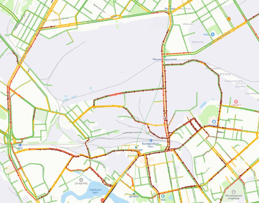 Основные магистрали северного района Екатеринбурга блокированы
