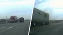 Появилось видео с моментом аварии на Ордынском шоссе, где танк продырявил фуру
